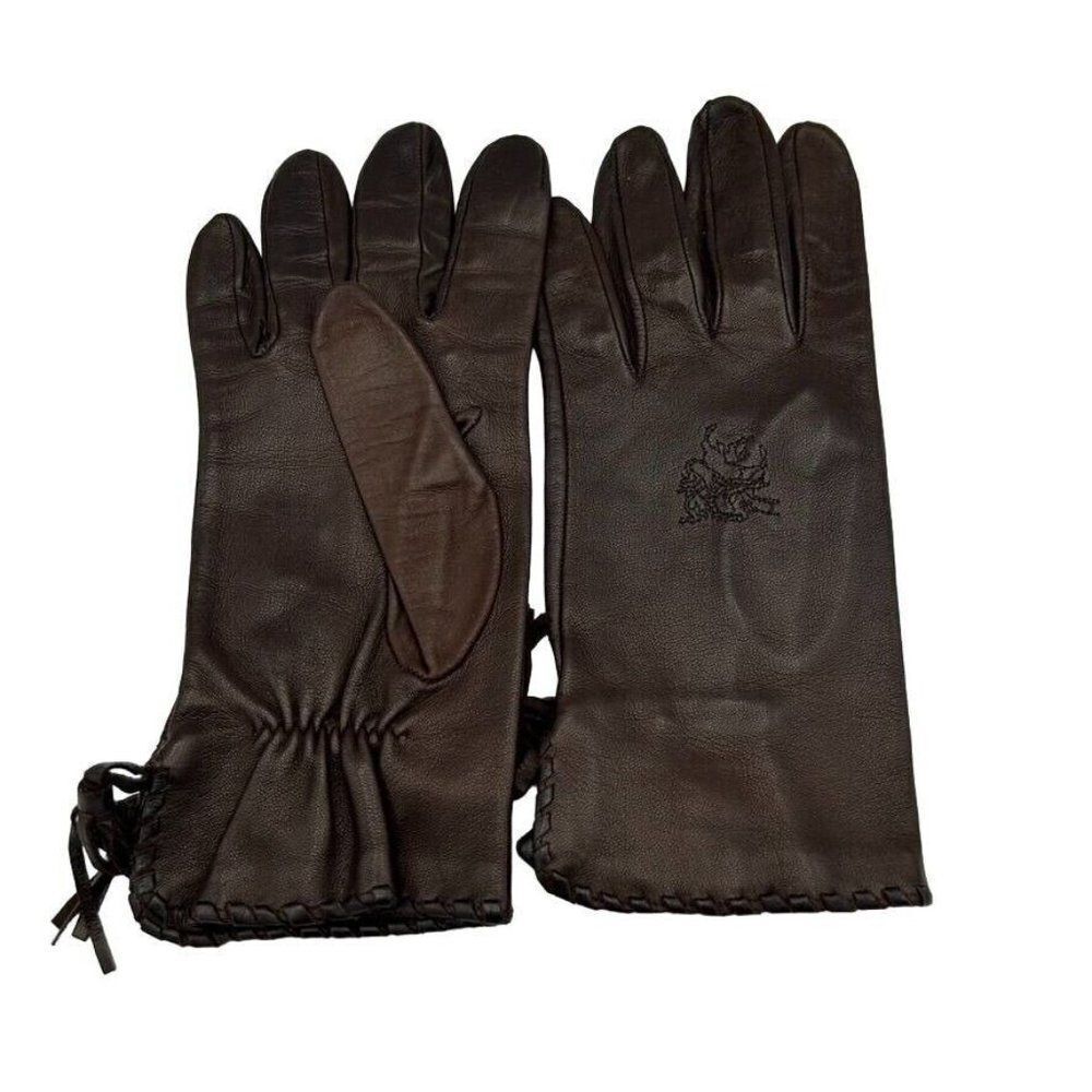 Philip Treacy London Size 7 Soft Brown Leather Driving Gloves Vintage Embroidery